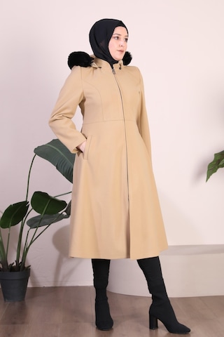 Kadın Büyük Beden Pardesü Kapşonu Kürklü Fermuarlı 001