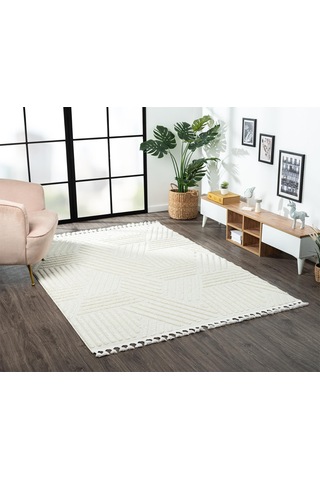 Loop Lp001a Beyaz Halı Dekoratif Sisal Bukle Tozsuz Antialerjik Salon Halısı Yatak Odası Koridor-106 Beyaz
