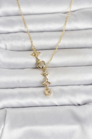 316l Çelik Gold Renk Zirkon Taşlı Y Kadın Kolye - Lisinya Çok Renkli