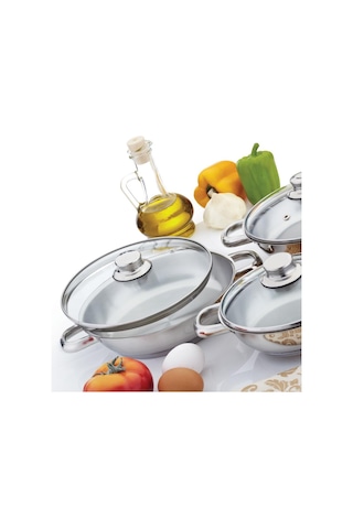 Gülsan Çelik Sahan Set 3 Lü Cam Kapaklı 16 18 20 CM