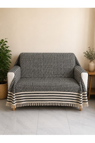 Pamuk Koltuk Örtüsü Tek Kişilik Pike Çok Amaçlı Örtü 170x210 Siyah