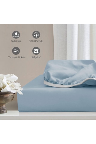 Soley Jersey %100 Pamuk Çift Kişilik 140 X 200 Lastikli Çarşaf Mavi