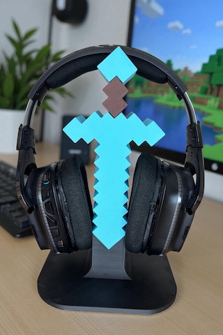 Minecraft Elmas Silah Temalı 3d Baskı Kulaklık Standı Oyuncu Masa Aksesuarı