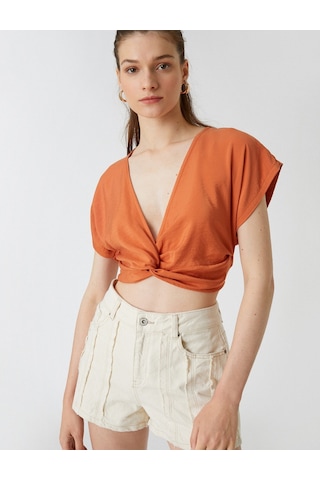 Koton Crop Bluz Büzgü Detaylı Turuncu 2sak60291cw 2SAK60291CW200 Turuncu