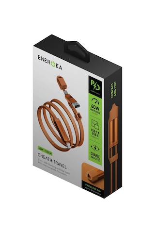 Energea Sheath Travel 1.2m 60w 2in1 Type-c To Type-c Ve Usb-a Hızlı Şarj Kablo - Turuncu