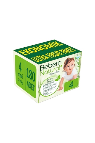 Bebem Natural Bebek Bezi 4 Numara Maxi Ultra Fırsat Paketi 180 Adet 2'li