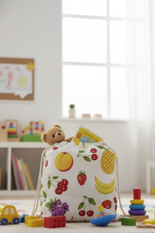 Mislina Home Organik Pamuk Meyve Desenli Çok Amaçlı Bez Çanta Ekmek - Market - Oyuncak -poşetlik Torbası 35x40 Çok Renkli