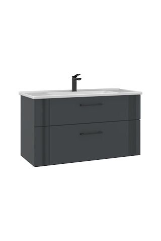 Orka Bari 100 Cm Mat Antrasit Banyo Dolabı Alt Modül Lavabo Mat Antrasit