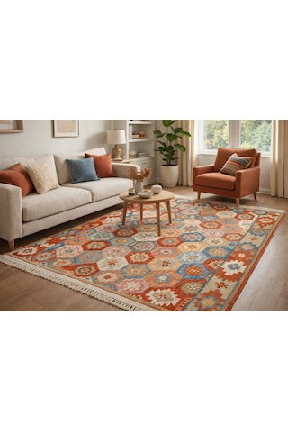 Algelsineve Elmas Desen Kilim El Dokuması Tadında Otantik Görünüm Çok Renkli