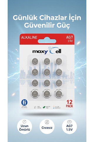 Maxycell 12 Adet Ag7, Lr57, Lr927, 395 1,5v Pil Düğme , Sr927, Sr927w Saat Oyuncakları