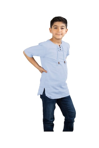 Eliş Şile Bezi Kısa Kol Şile Bezi Zımbalı Erkek Çocuk Tshirt Buz Mavi 3027