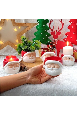 Dafniart Yılbaşı Yeniyıl Noel Baba Mumluk Dekor Hediyeli Ürün 8 Cm Kırmızı 2 Li Beton Alaşımlı Altın
