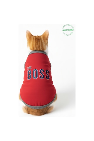 Kırmızı The Boss Patron Yazılı Kedi Ve Köpek Kıyafeti Tişörtü Elbisesi Large/l/beden 3