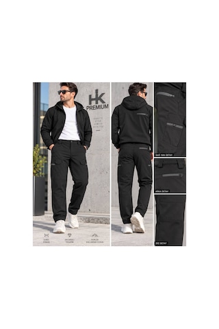 Hk Premium Erkek Haki Softshell Su Geçirmez Taktik Kargo Pantolon Moto Kurye & Outdoor Siyah