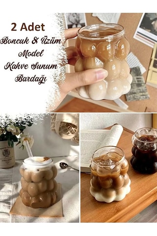 2 Li Set Isıya Dayanıklı Borosilikat Boncuk & Üzüm Şekilli Bardak Boncuklu Tasarım Meyve