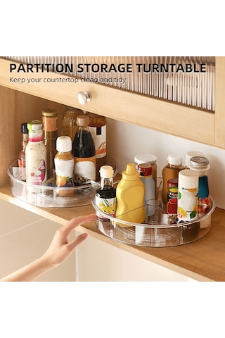 Maiyame Pet Cam Gibi Saydam 5 Bölmeli 360 Döner Depolama Kutusu, Mutfak Baharat Organizasyonu, Çeşitli Amaçlı Raf 29.3x7cm Şeffaf