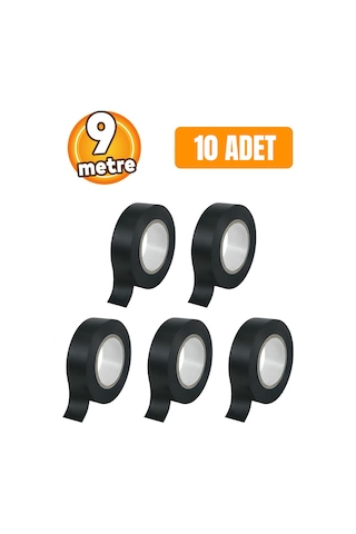 İzole Pvc Elektrikçi Elektirik Kablo Bandı Siyah Renk Bant Bandı Eni: 1.9 Cm Uzunluk: 9 Metre 10 Adet