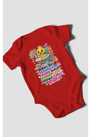 Morivokids Ben Bir Sanatçıyım Yazılı Kısa Kollu Bebek Body %100 Pamuk Kırmızı