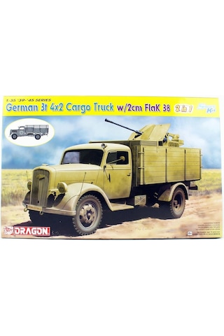 Dragon 6828 1/35 Ölçek, German 3t 4x2 Truck W/2cm Flak 38 2 İn 1 , Uçaksavarlı Askeri Kamyon Plastik Model Kiti-36352