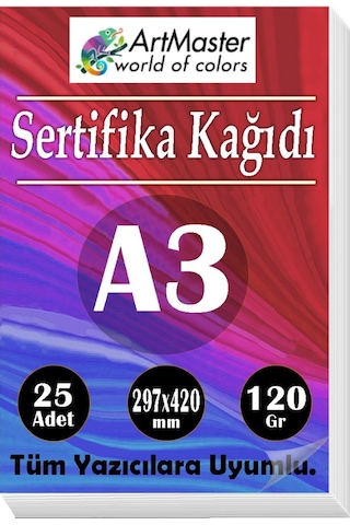 A3 Sertifika Kağıdı 25 Adet 120 Gram Kalın Fotokopi Kağıdı Tüm Yazıcılara Uyumlu 29.7x42 Cm Kalın Baskı Kağıdı