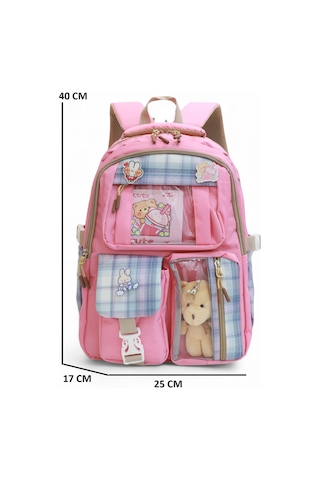Relaxion 2203-1395 Kore Tarzı Unisex Çocuk Üçlü Set İlkokul Sırt Çantası Pembe