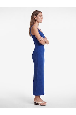 Koton Koton X Sibil Çetinkaya - Kare Yaka Kalın Askılı Kobalt Mavi Bodycon Uzun Kalem Elbise Mavi 6sak80080uk