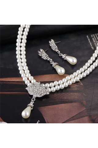 Trend Zirkon Taş İşlemeli Taç İnci Takı Seti Sevgililer Günü Hedi