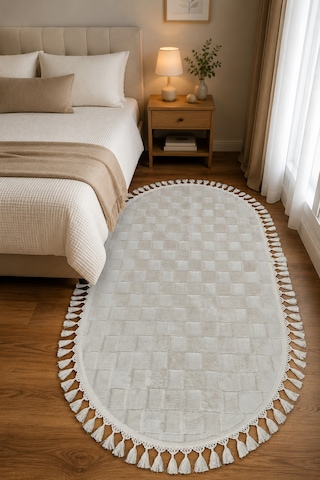Premium Peluş Tavşan Post Yıkanabilir Yumuşak Dokulu Hafif Salon Oturma Odası Mutfak Çocuk Odası Yatak Odası Bej 3000oval