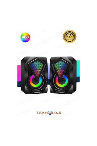 Bilgisayar Hoparlörü Led Işıklı Rgb Laptop Pc Uyumlu 1+1 Speaker