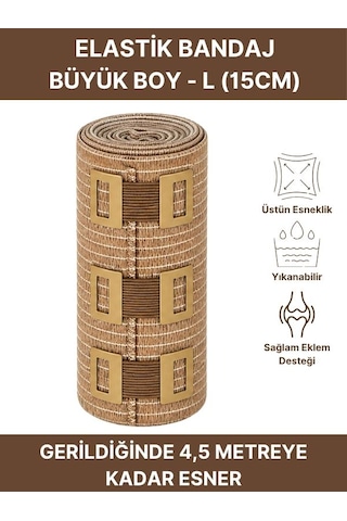 Elastik Bandaj 15cm, 4 Klipsli 4,5 Metreye Kadar Uzar, Spor Ve Günlük Kullanım