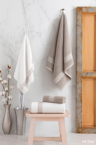 4 Lü Banyo Havlusu Seti %100 Pamuklu 70x140 Cm Pleasure Bej-krem