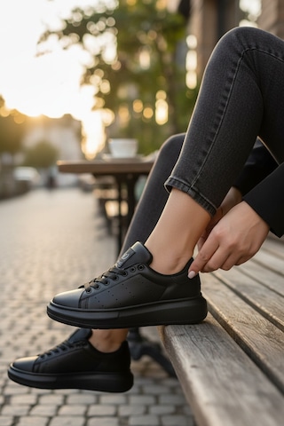 Enoch Kadın Siyah Platform Tabanlı Sneaker Ortopedik Günlük Rahat Spor Ayakkabı Siyah