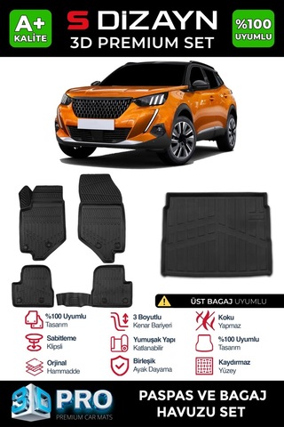 S-dizayn Peugeot 2008 3d Pro Havuzlu Paspas Ve Üst Bagaj Havuzu Seti 2'li Set 2019-2023 A+ Kalite