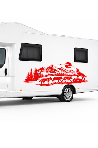 Doğa Manzarası Ve Kurt Sürüsü Karavan Sticker 90 X 37 Cm