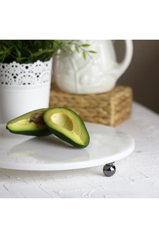 Akayev Mermer Beyaz 30 Cm Füme Boncuk Ayaklı Yuvarlak Sunumluk