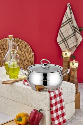 Cooker Lara Paslanmaz Çelik Cam Kapaklı 20 Cm Derin Tencere Gümüş