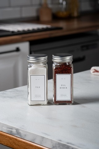 Mienda Home 2'li Cam Baharatlık Seti Kapaklı Etiketli Baharatlık Takımı Mh00slvr02 Beyaz - Şeffaf