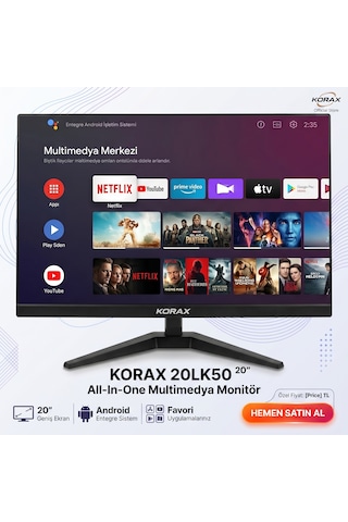 Korax 20lk50 20" Full Hd Wi-fi All-ın-one Akıllı Multimedya Monitör Android