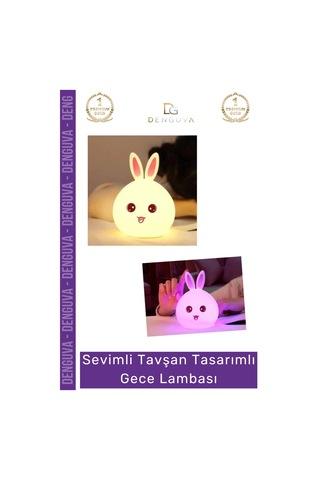 Gecelambası Silikon Tavşan Tasarımlı Şarjlı Dokunmatik Dekoratif Çocuk Odası Renkli Masa Gece Lamba Çok Renkli