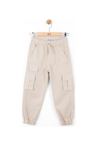 Nk Kids Çocuk Kargo Cepli Beli Paçası Lastikli Kargo Pantolon-13834-krem Krem