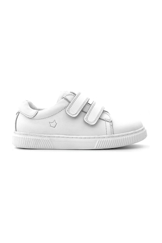 Hakiki Deri Beyaz Cırt Cırtlı Kız Çocuk Sneakers Ayakkabı Beyaz