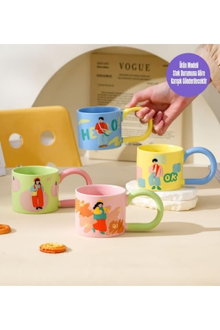 Kız Ve Erkek Modelli Büyük Saplı Seramik Kupa 2001 Mavi