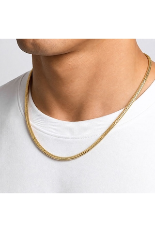 Premium Parlak Ve Şık İtalyan Zincir Erkek Çelik Kolye 3x2 Mm 55 Cm 3183eck015 - Gold Renk Altın