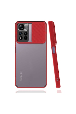 Noktaks - Xiaomi Uyumlu Xiaomi Redmi Note 11 Pro Plus 5g - Kılıf Slayt Sürgülü Arkası Buzlu Lensi Kapak - Kırmızı