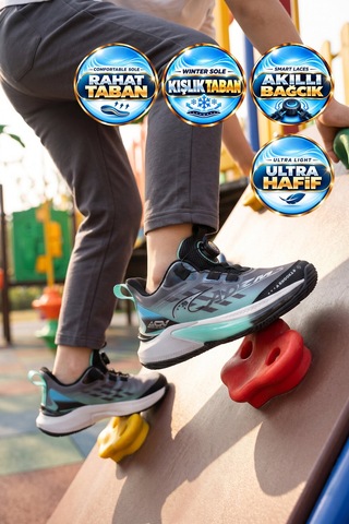 Marcokids Akıllı Bağcıklı Hafif Rahat Yeşil Unisex Çocuk Spor Ayakkabı Sneaker Play F