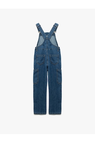 Koton Pamuklu Kare Yaka Ayarlanabilir Askılı Uzun Denim Salopet Tulum Orta İndigo 5skg80006ad İndigo