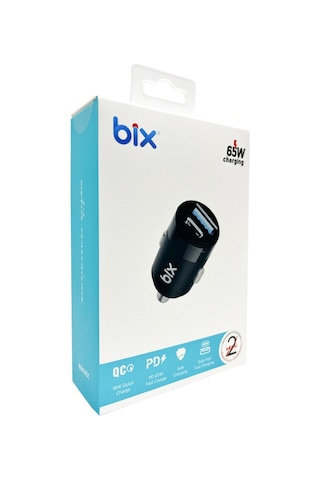 Bix Bx-ac65c 65w Pd Type-c Usb-a Çift Portlu Hızlı Şarj Özellikli Siyah Araç İçi Şarj Cihazı