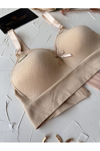 Celine C Cup Bambu Hisli Ultra Rahat Polamid Kumaştan Dokulu Dant Bej