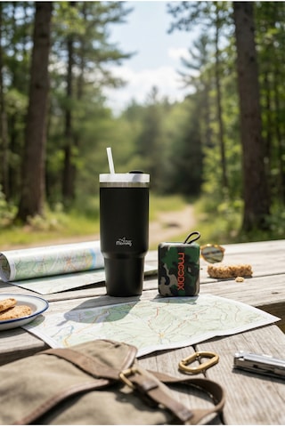 Any Morning Vaha 1200 Ml Çelik Termos, Siyah & Moodix Kamuflaj Bluetooth Hoparlör Seti Siyah