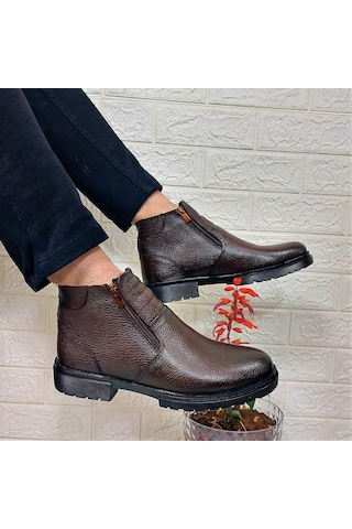 M.p 4204 Kahve Hakiki Deri Bağacaksız Fuspetli Sıcak Astar Erkek Bot 001